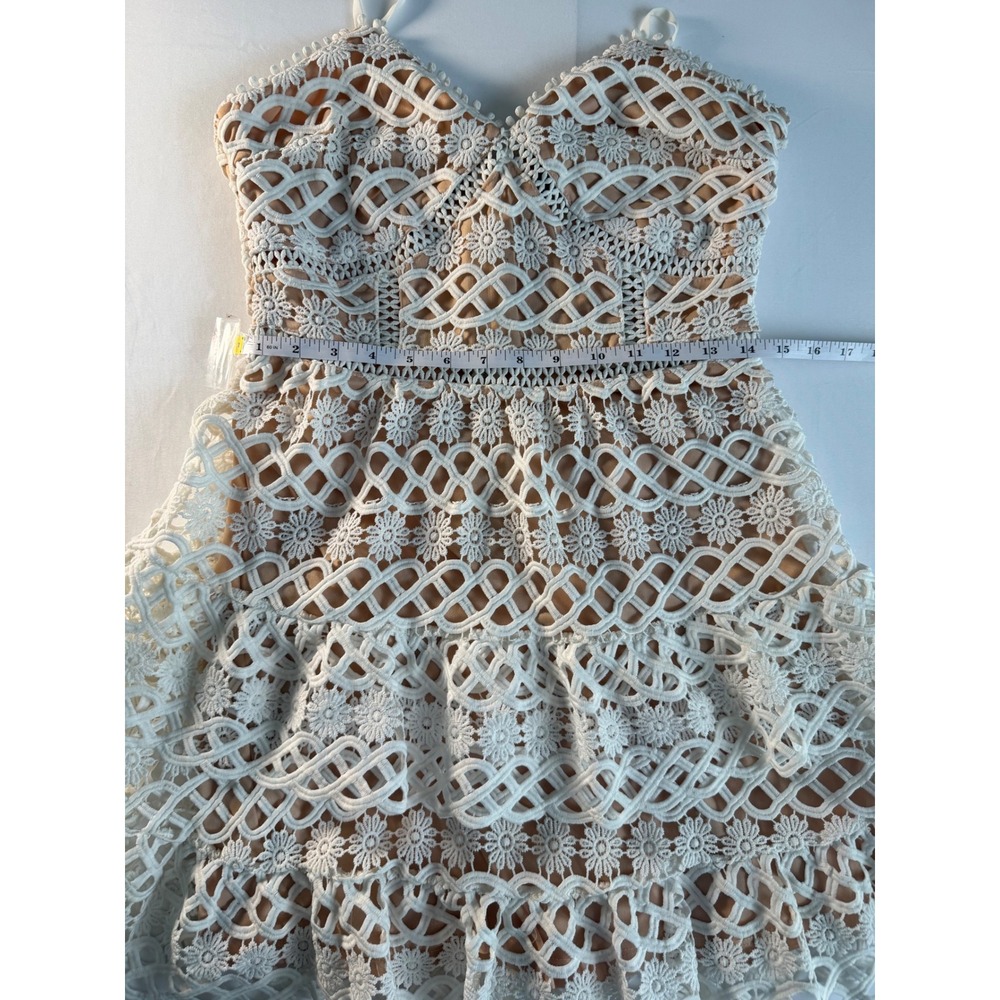 LulusBeauty and lace Crochet Mini Dress Women S White Boho Tiered Ruffle Y2K - Picture 5 of 10